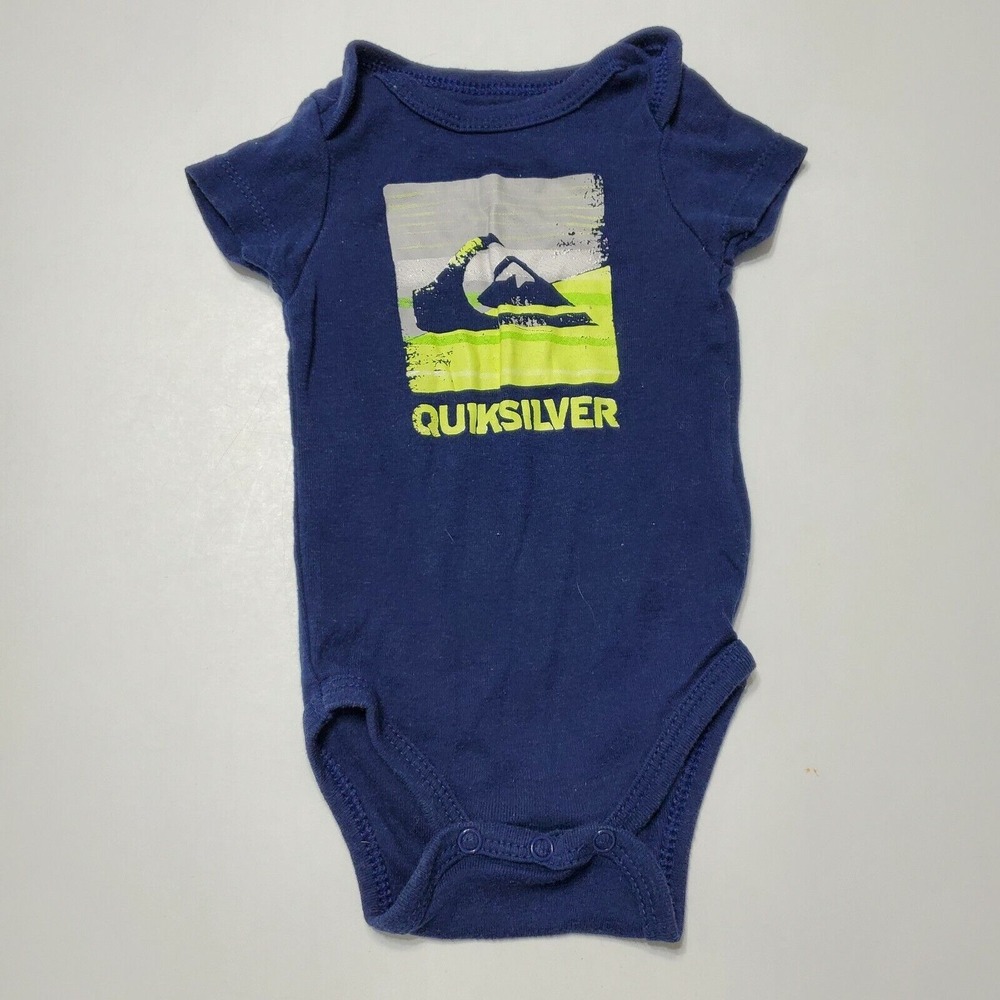 Quiksilver Baby 0/3 Month Bodysuit Blue Green Graphic Short Sleeve Snap Crotch